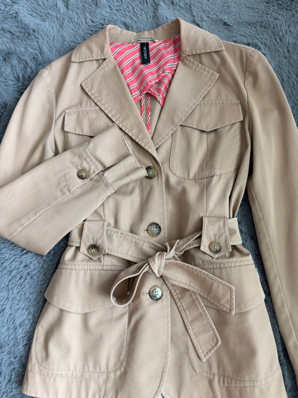 Marc Cain Cotton Beige Women's Belted Trench Jacket - Picture 3 of 6